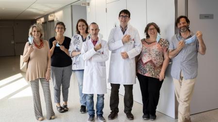 De izda a dcha: Mariluz López Mañero (Zaragoza), Mercè Puig-Pey Sauví (coordinadora provincial), Estíbaliz Diego Álvarez (Fundación Instituto SanJosé), Alberto Gutiérrez Goñi y Beñat Goñi Baráibar (Hospital San Juan del Dios de Pamplona), Natalia Méndez (Lérida) y Antoni Boix (Sant Boi de Llobregat, Barcelona), durante la ‘Jornada de Espiritualidad en el Ámbito Sanitario’ que se celebró en San Juan de Dios de Pamplona