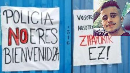 Carteles contra la Ertzaintza aparecidos en el barrio de Romo, en Getxo (Bizkaia). Sobreimpresa, una imagen de Mikel Iturgaiz

PP

05/08/2022