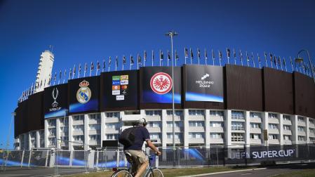 Vista general del Estadio Olímpico de Helsinki, donde el Real Madrid y el Eintracht de Fráncfort jugarán este miércoles la Supercopa de Europa