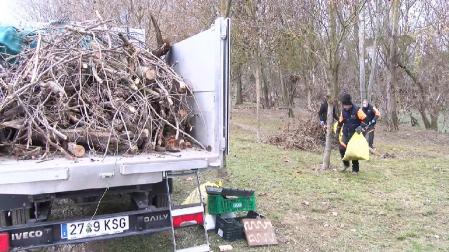 Personal de jardines trabaja en una zona verde de Pamplona