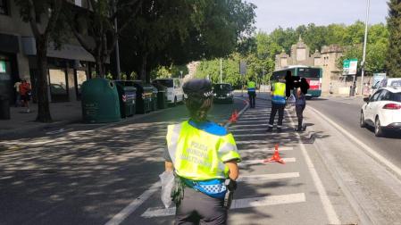 Un control de Policía Municipal en el centro de Pamplona