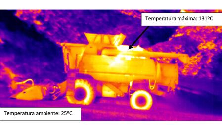 Imagen térmica de la temperatura alcanzada en el interior de una cosechadora en el momento de arrancar para trabajar