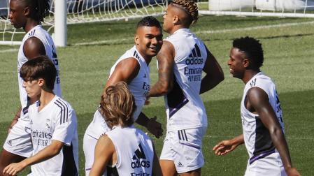 Casemiro, durante su último entrenamiento con el Real Madrid este viernes, 19 de agosto