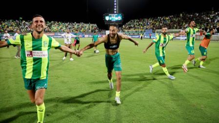 Oier Sanjurjo, durante la celebración del pase a la fase de grupos de la Europa League
