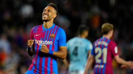 El delantero francés del FC Barcelona, Pierre-Emerick Aubameyang,durante un partido la pasada temporada