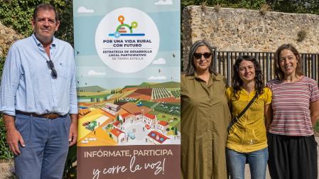 Íñigo Nagore, gerente de Teder, (izda.) junto a Carmen Puerta, presidenta de Teder, y las técnicas Esther Montero y María de Torre, en la presentación de la estrategia ayer en Estella