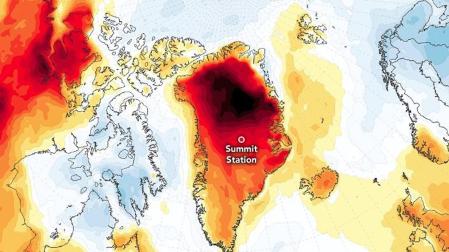 Mapa con la anomalía de temperaturas en Groenlandia en los prímeros días de septiembre de 2022