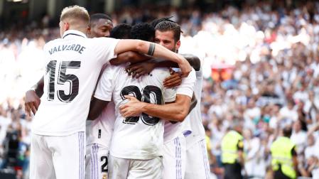 Los futbolistas del Real Madrid celebran uno de los goles contra el Real Mallorca