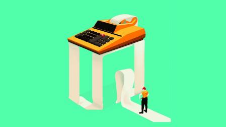 Ilustración de Alba Pocurrull de una mujer con una calculadora al lado