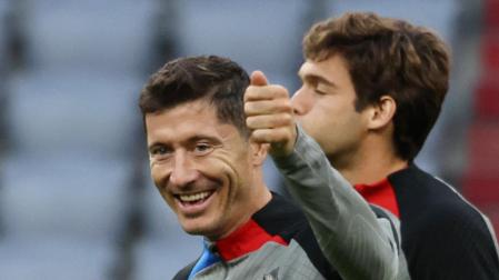 Lewandowski, en el entrenamiento del Barcelona en el Allianz Arena este lunes