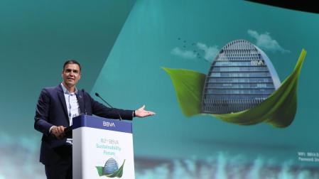 Pedro Sánchez, durante su intervención en el BBVA Sustainability Forum