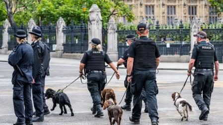 Agentes de policía del dispositivo de seguridad desplegado por el funeral de la reina Isabel II en Londres