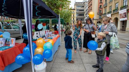 Personas de distintas edades se acercaron a los puestos informativos de la Plaza del Castillo de Pamplona