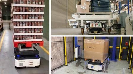 AGVs de Autocar en Grupo Alimentario IAN (izda), CLC Marcilla (superior dcha) y BERRY Superfos Pamplona (inferior dcha)
