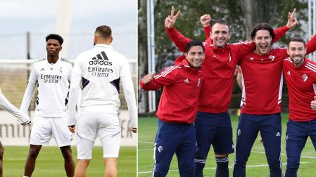Tchouameni y, de espaldas, Benzema; Chimy Ávila, Kike García, Juan Cruz y Moi Gómez