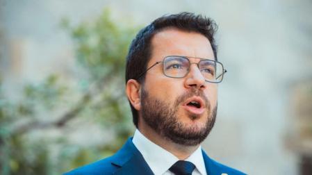 El presidente de la Generalitat, Pere Aragonès, en la declaración institucional con motivo del quinto aniversario del 1-O