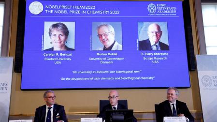 Los científicos Carolyn Bertozzi, Morten Meldal y K.Barry Sharpless son los ganadores del Premio Nobel de Química por el desarrollo de la química del clic