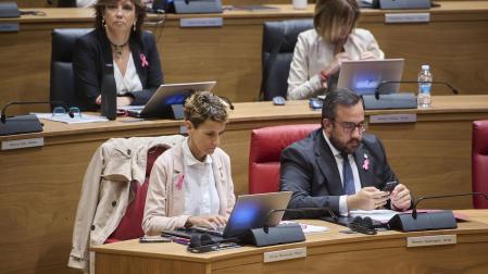 María Chivite y Javier Remírez, este jueves en el Parlamento de Navarra