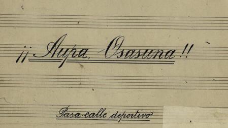 En la muestra se puede contemplar la partitura original de 'Aúpa Osasuna'