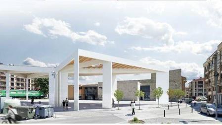 Recreación de la pérgola construida en la explanada del Centro Cultural Iortia, de Alsasua
