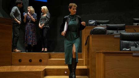 La presidenta de Navarra, María Chivite, momentos antes de su intervención este jueves en el Parlamento de Navarra
