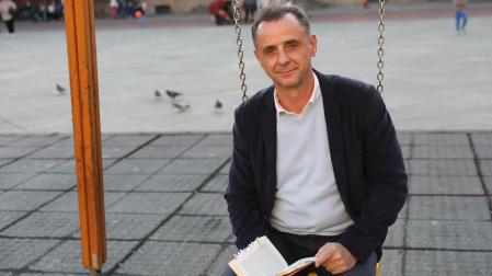 Joaquín Rodríguez, este viernes en la plaza de San Francisco de Pamplona