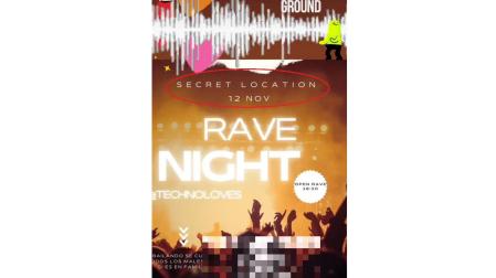 Cartel de la 'rave' celebrada en la ermita Santa María de Gorriza (Guirguillano)