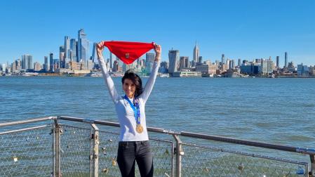 La navarra Nuria Elío Aldunate, durante su participación en la maratón de Nueva York.