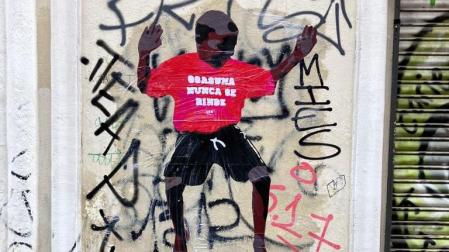 Mural de LKN dedicado al 'Osasuna nunca se rinde'. Está situado en Madrid, en Malasaña