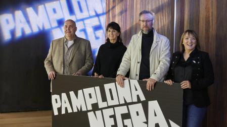 Óscar Orzaiz, Clara Flamarique, Alberto Cañada y Susana Rodríguez Lezáun, en la presentación de Pamplona Negra 2023
