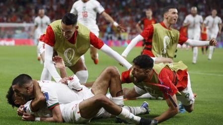 Celebración de uno de los goles de Marruecos