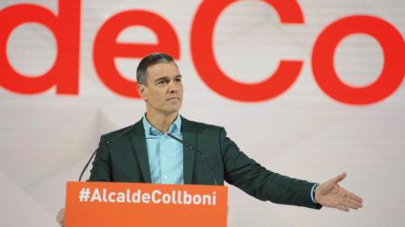 El presidente del Gobierno, Pedro Sánchez, interviene en el acto de presentación de la candidatura de Collboni a la alcaldía de Barcelona