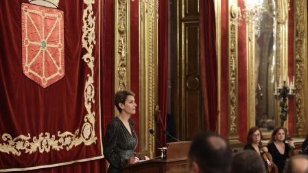 La Presidenta de Navarra, María Chivite, durante su intervención.