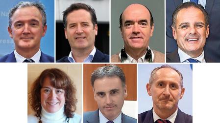 Juan Manuel Gorostiaga, director gerente de Mutua Navarra; Eduardo Ryan, delegado de Iberdrola en Navarra; Javier Galardi, consejero delegado SEDENA; Fermín Elizalde, presidente del Grupo ISN; Celestina López, directora de NEDGIA Navarra; Pedro Osácar, director general de Mutuavenir Seguros; José Manuel Erro, director general del Grupo La Información