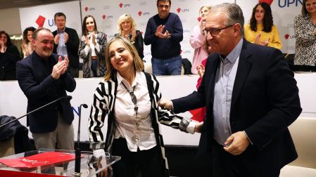De izda. a dcha., Javier Esparza, Cristina Ibarrola y Enrique May durante el Consejo Político de UPN de este viernes, 13 de enero.