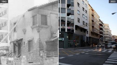 El chalet del doctor Cifrián, a la izquierda, y el edificio de viviendas que hace esquina con la calle Navarro Villoslada en la actualidad, a la derecha