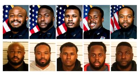 Fotos de los cinco expolicías de Memphis que serán procesados por un delito de asesinato por la paliza mortal que dieron a Tyre Nichols