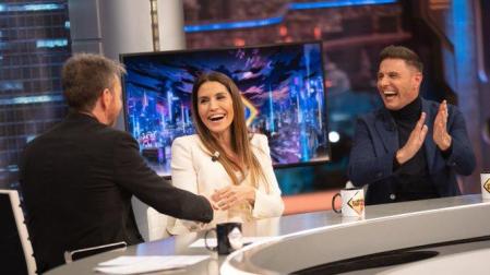 Susana Saborido y Joaquín Sánchez, con Pablo Motos en 'El Hormiguero'