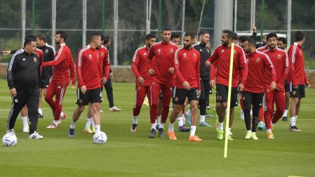 Los futbolistas del  Al Ahly durante el entrenamiento previo al choque contra el Real Madrid en Rabat.