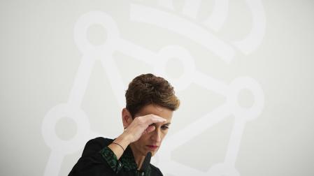 La presidenta de Navarra, María Chivite, durante su encuentro con Félix Bolaños este viernes 10 de febrero en Pamplona.