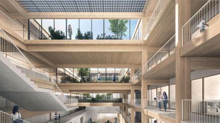 Recreación del interior del nuevo edificio de la Facultad de Ciencias de la Salud de la Universidad Pública de Navarra