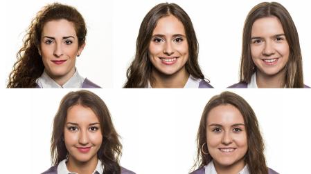 De izquierda a derecha, y de arriba abajo: Nuria Elorza, María Miguéliz García, Clara Martínez Mateo, Iranzu Íñigo Morrás y Irene Lastiri