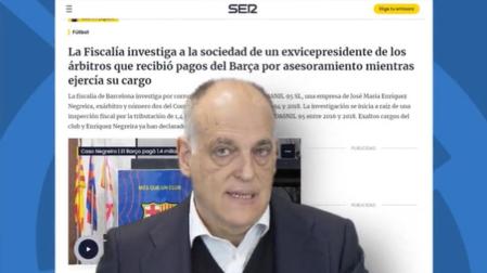 Javier Tebas durante las explicaciones del 'caso Negreira'