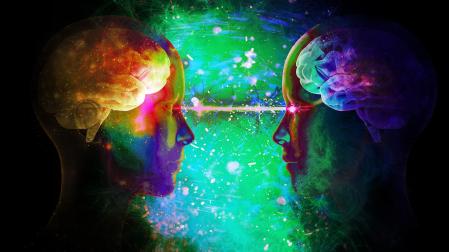Ilustración de telepatía y comunicación extrasensorial entre dos personas.