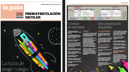 Portada y una de las páginas del suplemento de prematrícula escolar navarra para el curso 2023 – 2024