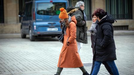 Imágenes de la nieve y el frío este lunes en Pamplona.