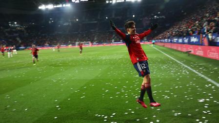 Ez Abde celebra el gol al Athletic en El Sadar.
