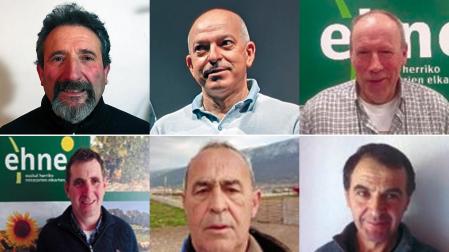De izquierda a derecha y de arriba a abajo: Patxi Antxorena, Alberto Benito, Fermín Irigarai, Lorenzo Sarratea, Fernando Eslava y Patxi Zabalza