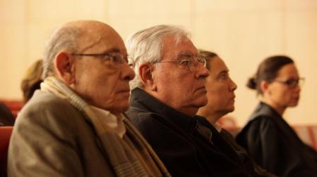 Fèlix Millet (primero por la izquierda), durante una de las jornadas del juicio por el saqueo del Palau