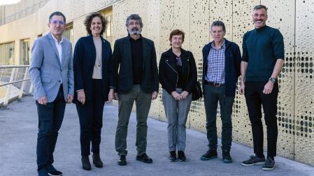 De izda a dcha: director general de Basque Culinary Center, Joxe Mari Aizeaga; la consejera Gómez; Alex Beitia, director académico BCC; Itziar Inza (Reyno Gourmet); Xabier iruretagoyena (INTIA); y Edorta Salvador, director Learning Journey